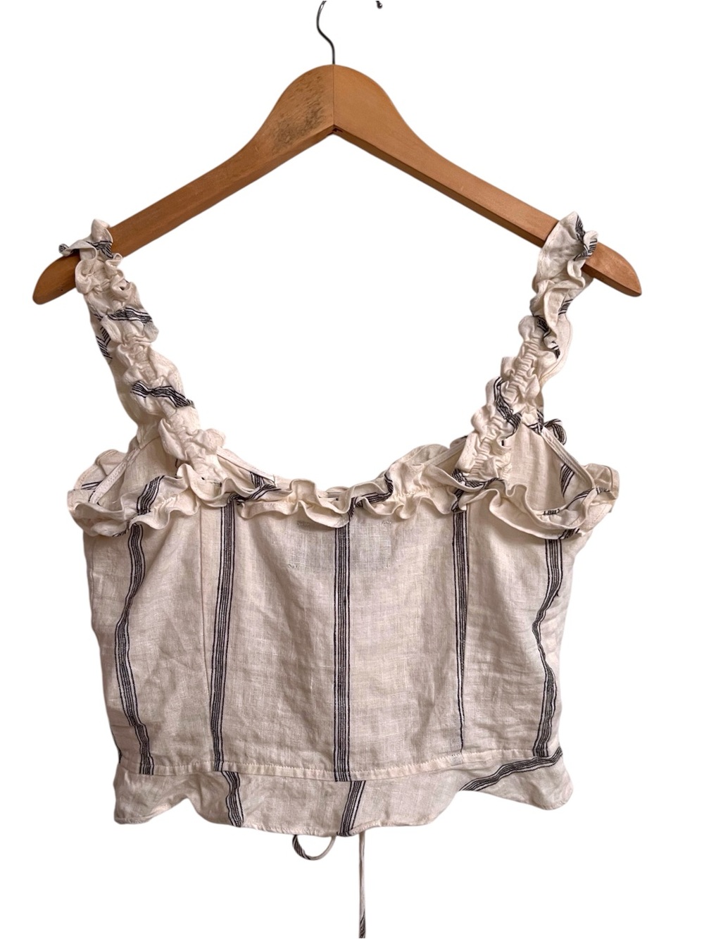 Reformation Linen Striped Lace-Up Ruffled Corset Style White Gray Top Size 6 - Picture 4 of 5